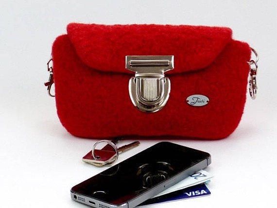 Rote Hüfttasche, gefilzt, Tasche für Mädchen und Frauen, kleine Tasche für die Reise, Job oder Schule, Konzert und Party,